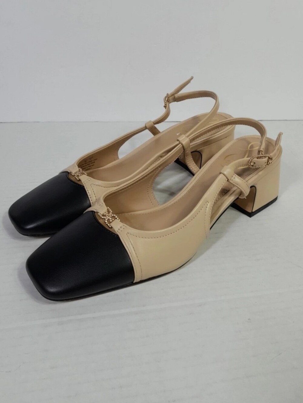 Sam Edelman Kara 2 Slingback Heels Beige Black Women Sz 7 Square Toe
